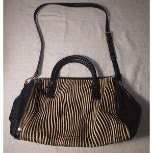 Vera Bradley Marlo Satchel in Uptown Stripes Leather & Calf Hair Handbag Purse